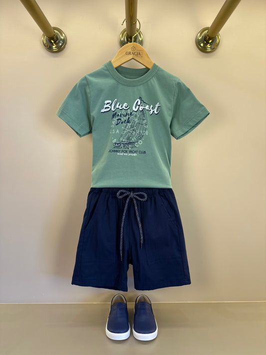 Conjunto infantil Camiseta Verde e Bermuda Marinho - Little Johnny
