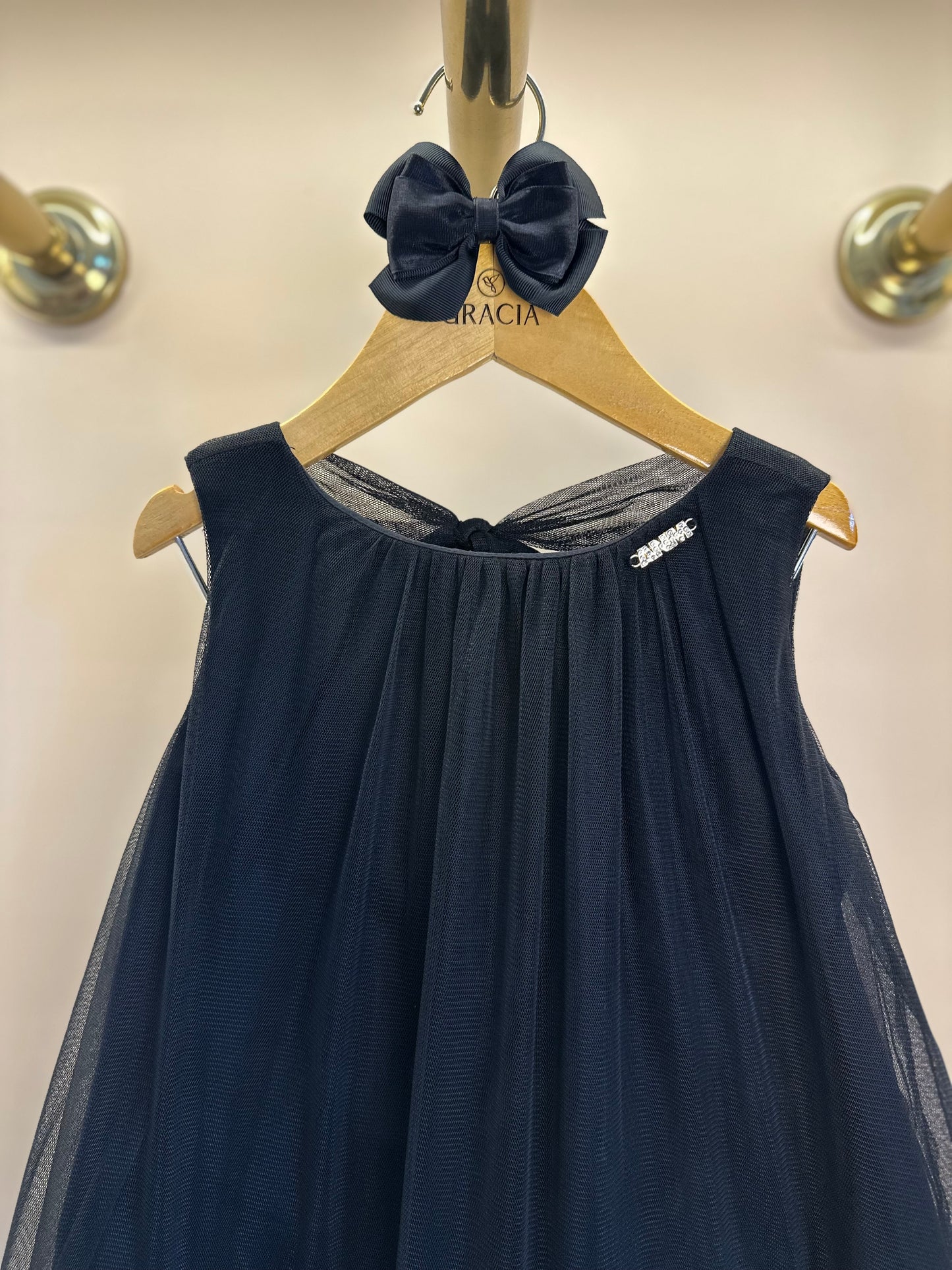 Vestido Infantil Tule Babado Bordado Barra Preto - Animê