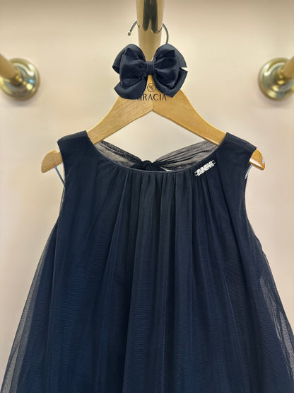 Vestido Infantil Tule Babado Bordado Barra Preto - Animê