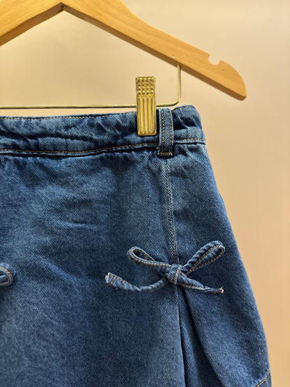 Shorts-Saia Infantil Jeans com Laços - Momi