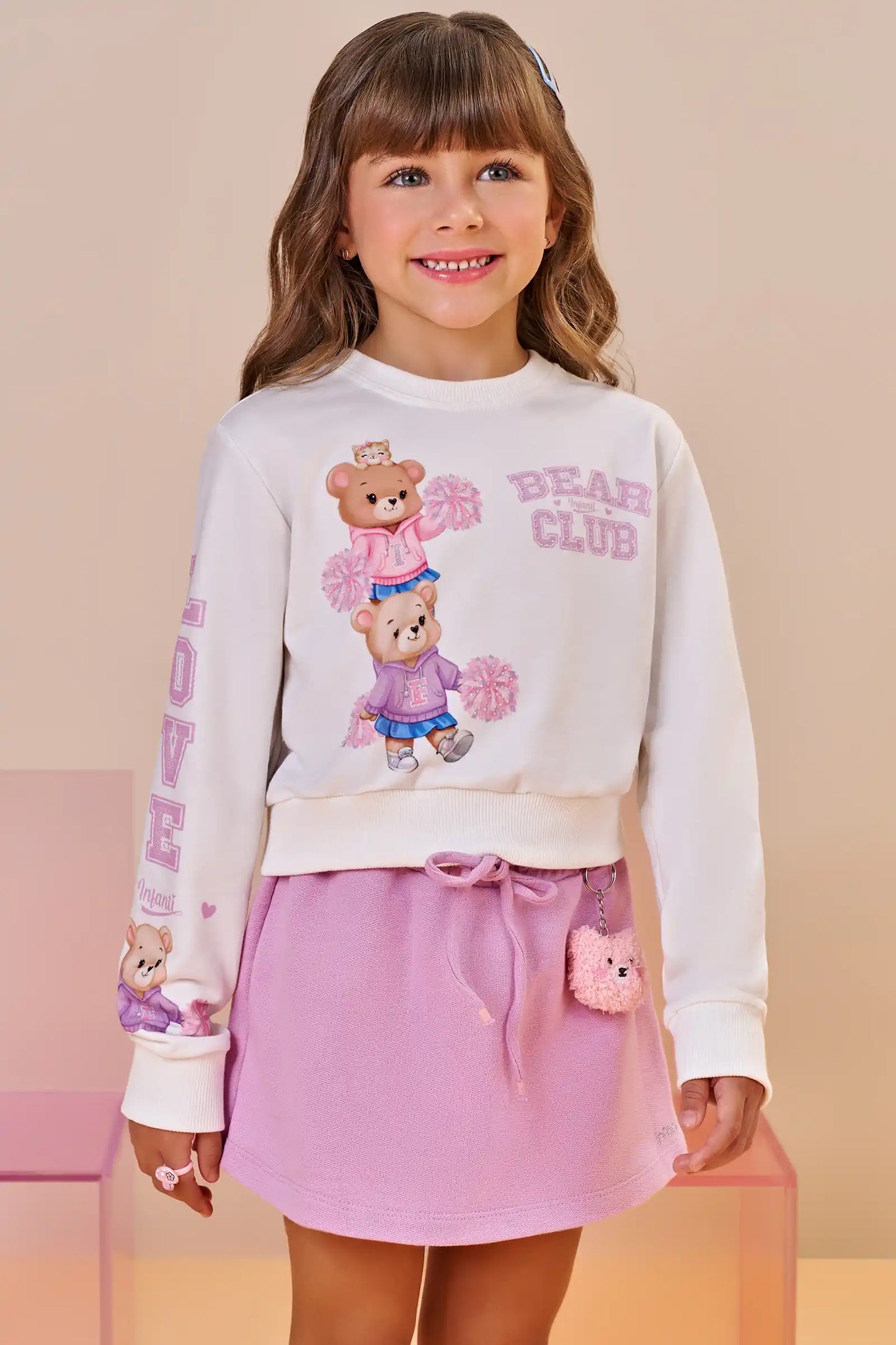Conjunto Infantil Blusa Body ML Bear Club e Shorts-saia Lilás - Infanti