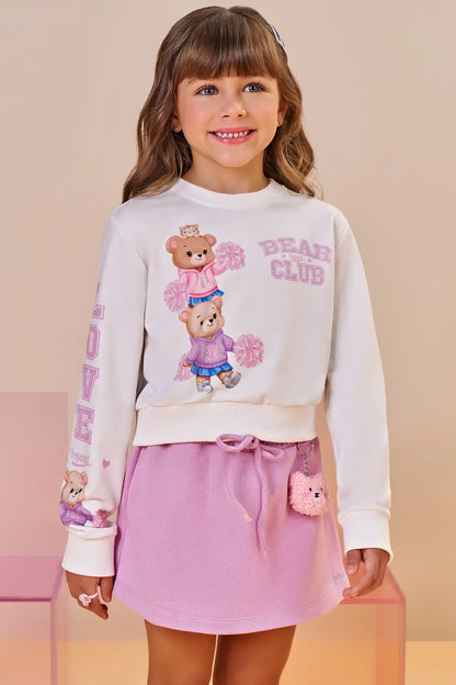 Conjunto Infantil Blusa Body ML Bear Club e Shorts-saia Lilás - Infanti