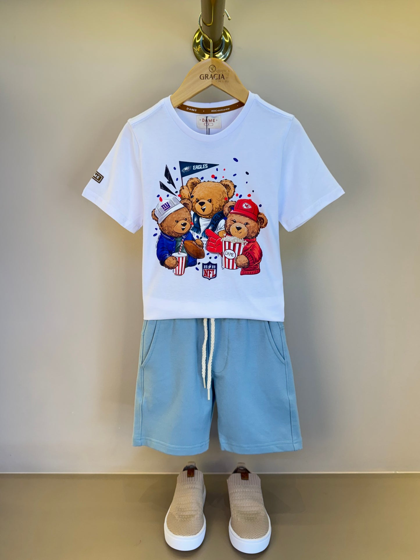 Conjunto Infantil Camiseta Algodão NFL Teddy Torcedores e Bermuda Básica Moletom Algodão Malibu - Dame