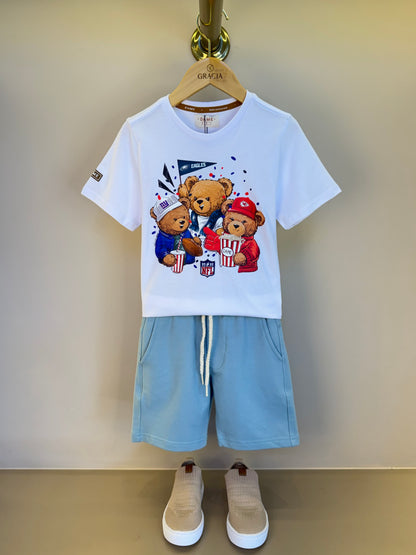 Conjunto Infantil Camiseta Algodão NFL Teddy Torcedores e Bermuda Básica Moletom Algodão Malibu - Dame