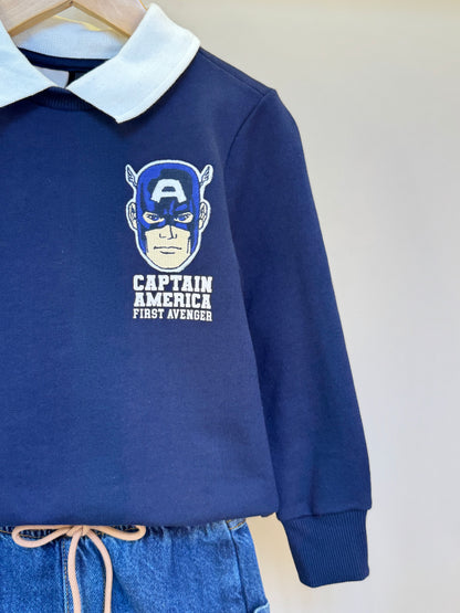Conjunto Infantil Casaco Gola Polo e Bermuda Jeans Patchs Marvel - Youccie