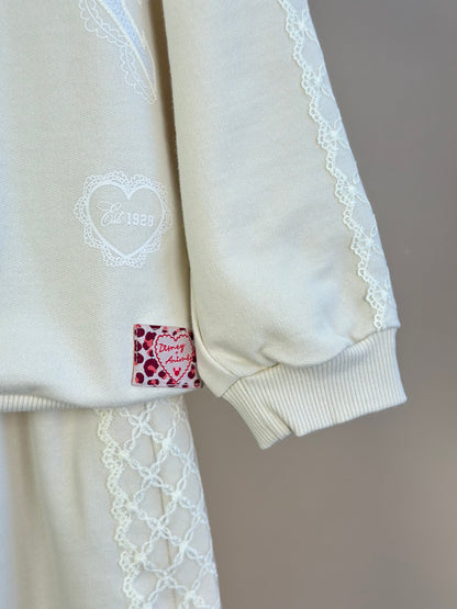Conjunto Infantil Casaco Minnie Renda Bordadoe Calça Moletom Renda Bege Vanilla - Animê Petite