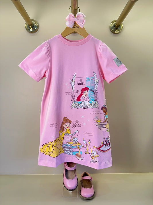 Vestido Infantil Rosa Estampa Disney Princesas - Animê