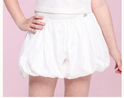 Conjunto Infantil Regata Canelada Vermelha com Babados em Tule Shorts Balonê Branco - Luluzinha