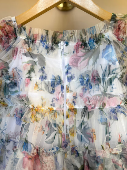 Vestido Infantil Midi Tule Floral com Babados - Luluzinha PRÉ-VENDA