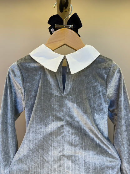 Vestido Infantil Gola Laço Plush Prata - Momi