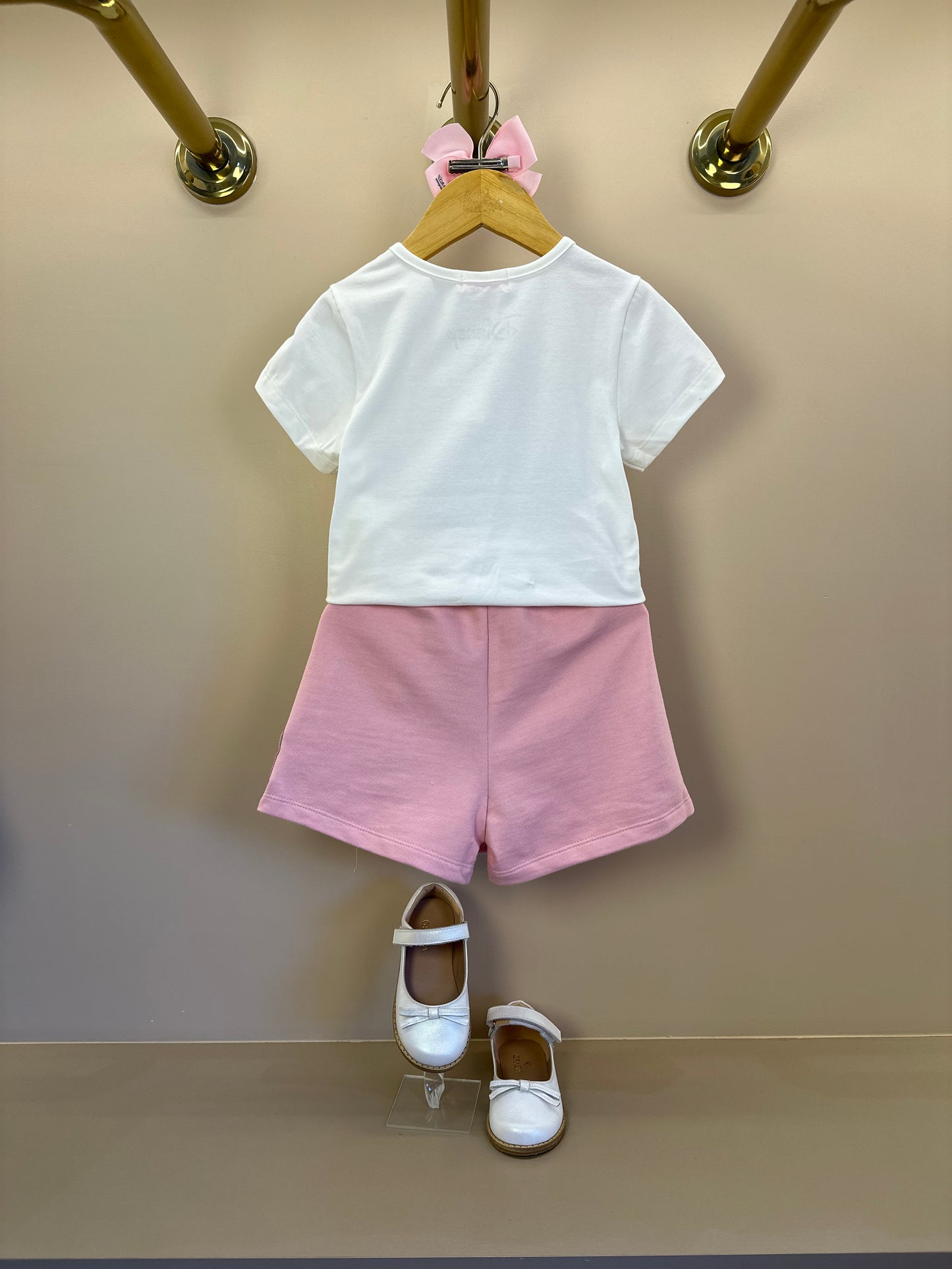 Conjunto Infantil Blusa Chip`N Dale Pérola e Shorts-saia Rosa Quartz - Momi Mini