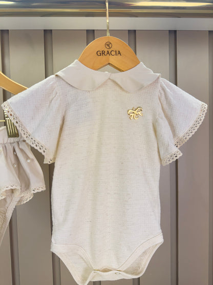 Conjunto Bebê Body Golinha e Calcinha Babado Pérola - Charpey
