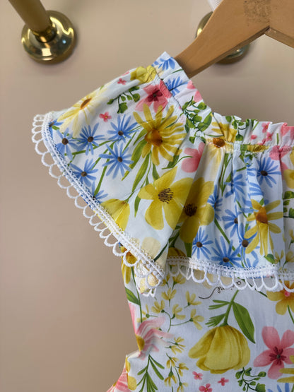 Conjunto Infantil Estampa Floral Blusa Ombro á Ombro Com Babado e Saia - Animê