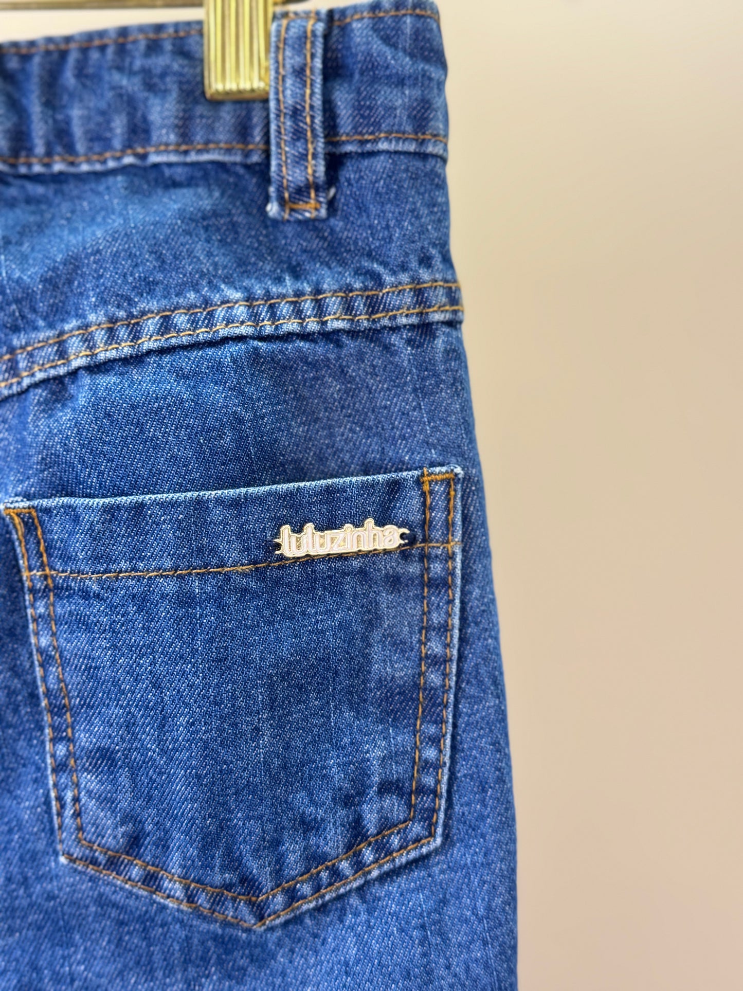 Calça Infantil Bordada Flores Brancas Jeans - Luluzinha