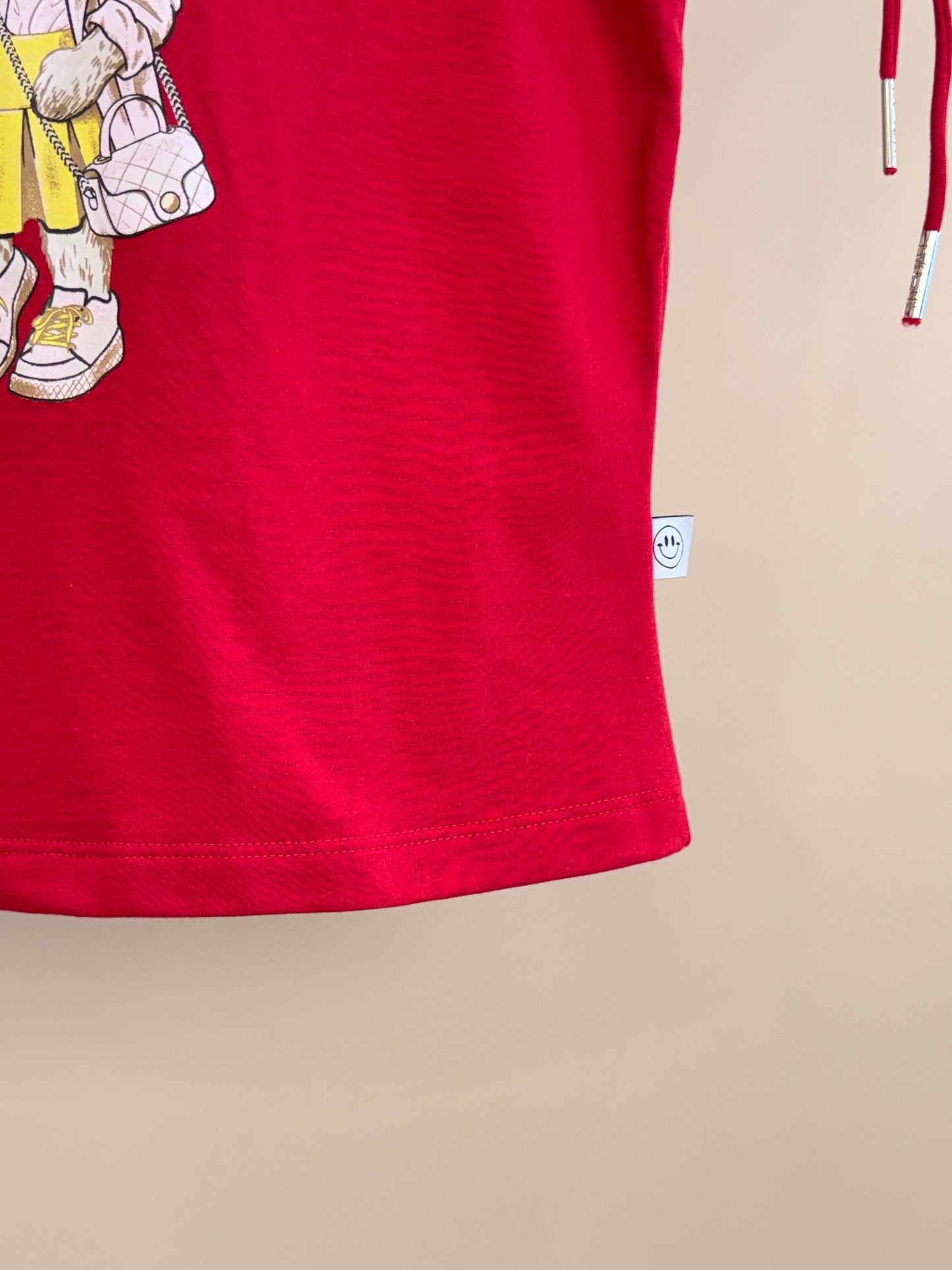 Camiseta Teen Baby Look Ursinho Amarração Mangas Vermelha - Two In