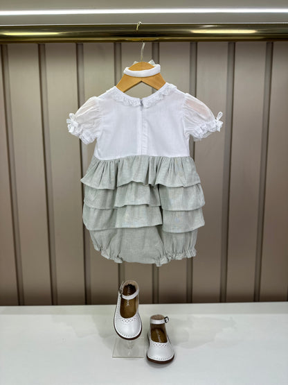 Pimpão Bebê Luxo Renda Gola Busto Bordado Babados Verde - Roana