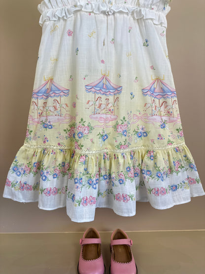 Vestido Infantil Estampa Delicada Flores Alças Babadinho- Petit Cherie