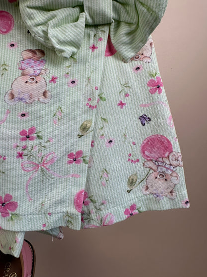 Conjunto Infantil Verde Estampado Blusa Babadinhos e Shorts Saia - Petit Cherie
