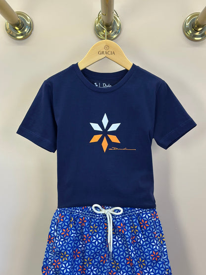 Conjunto Infantil Camiseta Algodão Marinho e Shorts Estampado - Dudes