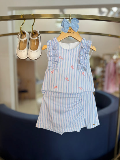 Conjunto Infantil Clássico de Algodão Bordado Azul - Charpey