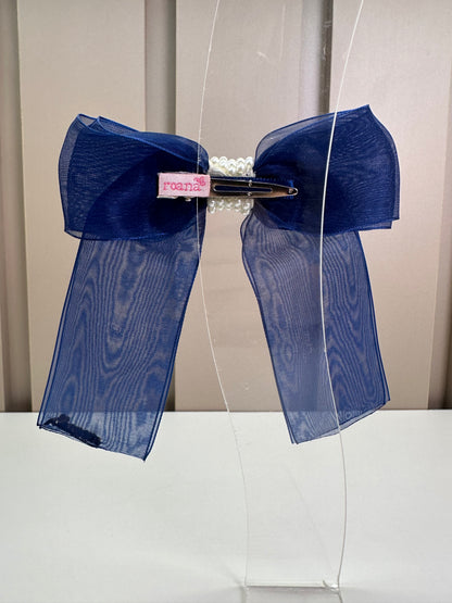 Laço Infantil Organza Azul Marinho Miolo Pérolas - Roana