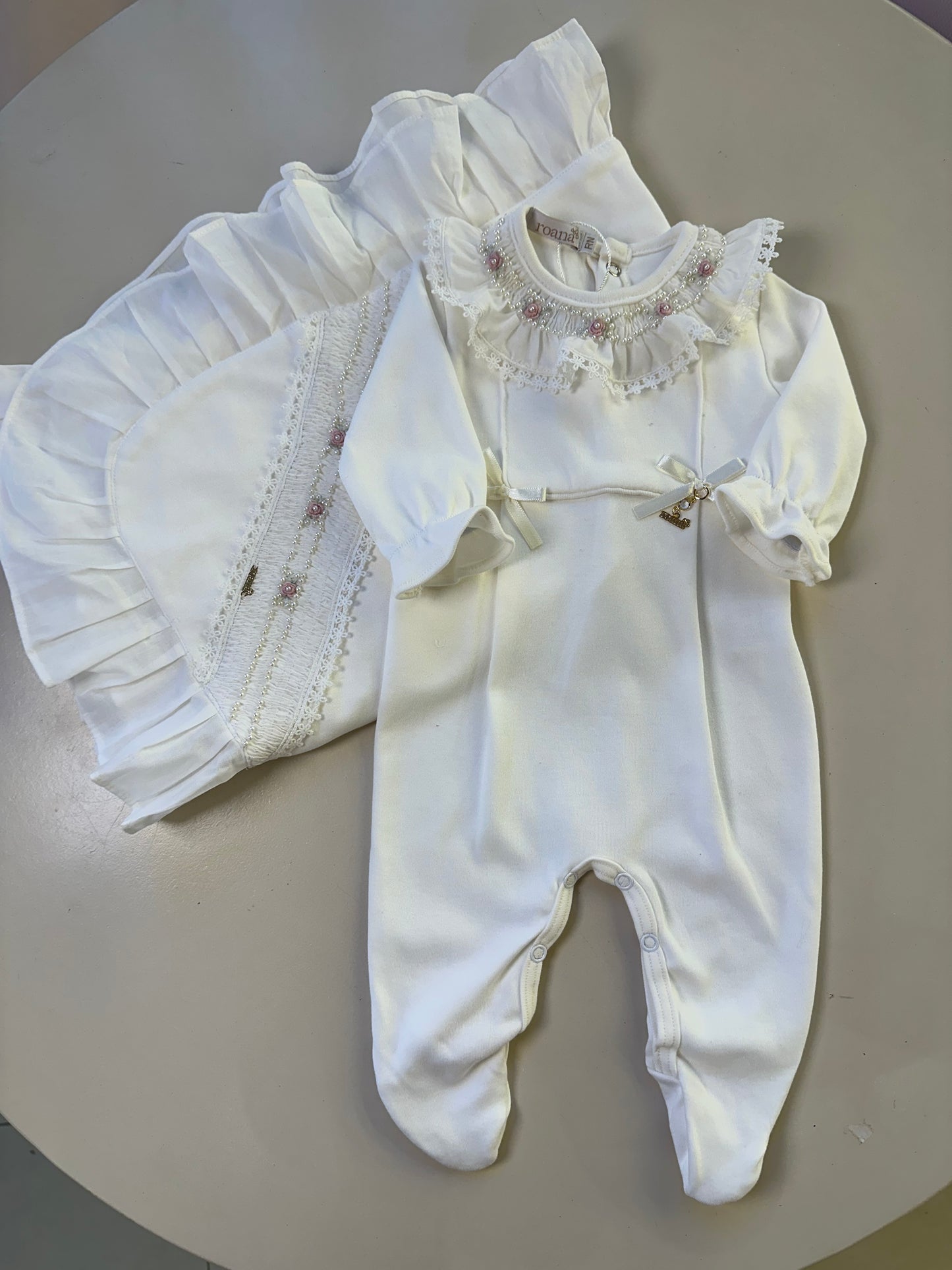 Saída de Maternidade Algodão Bebê Gola Renda Luxo - Roana
