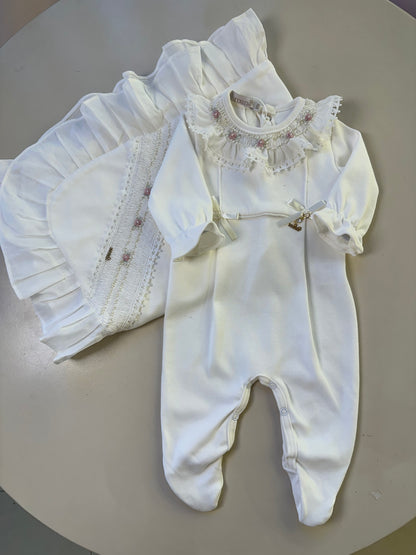 Saída de Maternidade Algodão Bebê Gola Renda Luxo - Roana