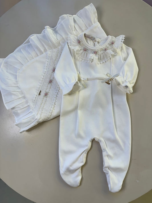Saída de Maternidade Algodão Bebê Gola Renda Luxo - Roana