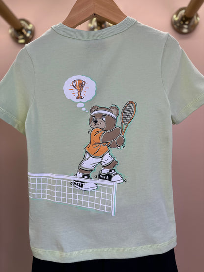 Conjunto Infantil Camiseta Ursinho Tenista e Bermuda Preta - Youccie