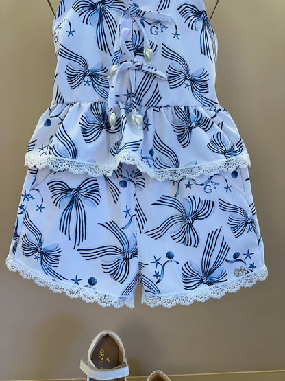 Conjunto Infantil Bata Estampada Sonho a Beira Mar e Shorts Sonho a Beira Mar - Gabriela Aquarela