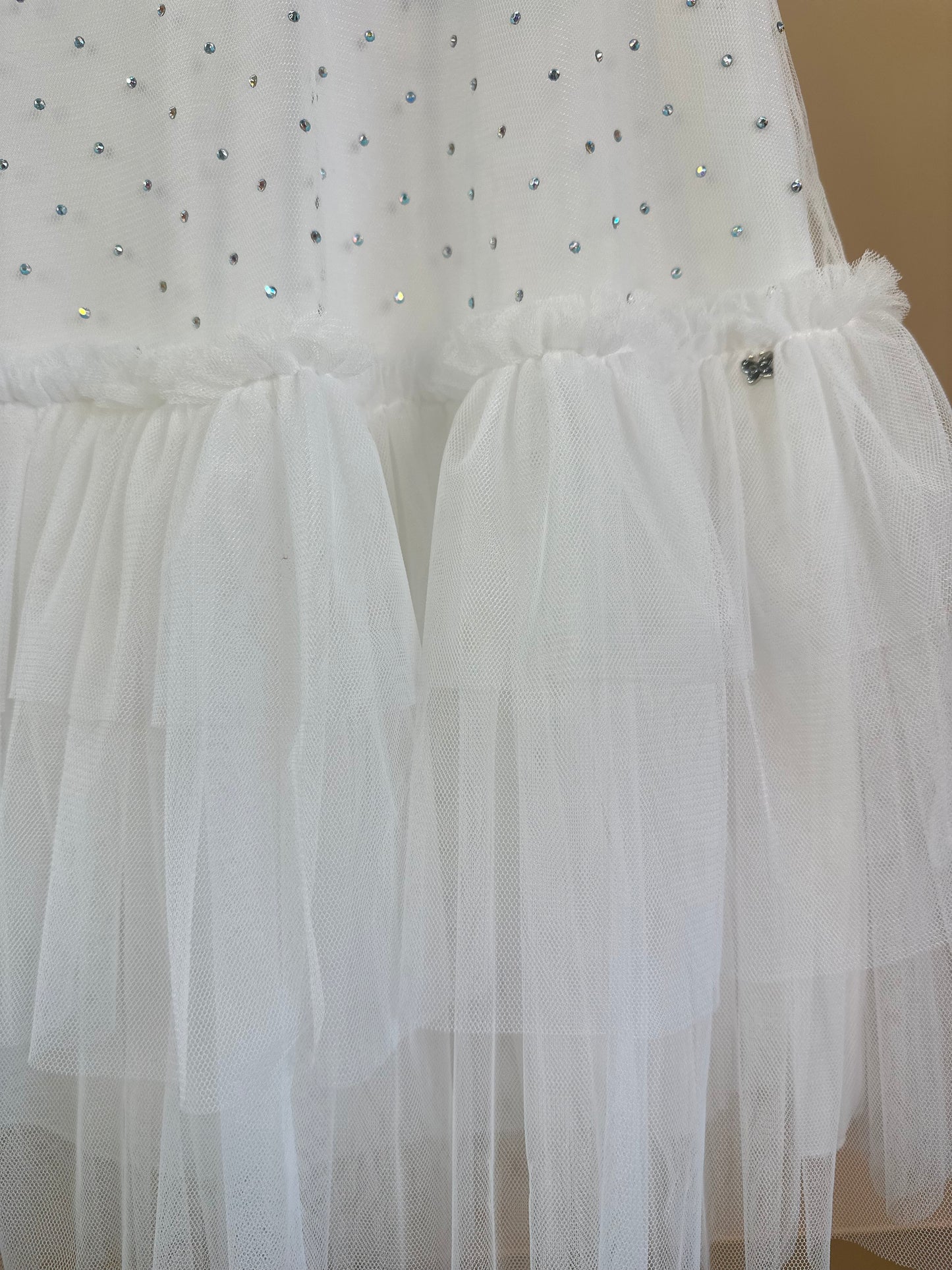 Vestido Infantil Trapézio Tule Strass Babados Off - Petit Cherie