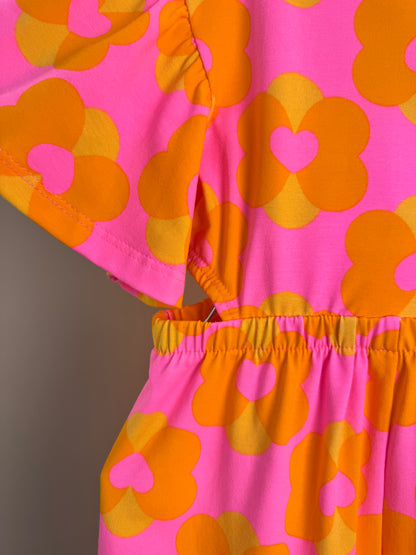 Vestido Infantil Laranja Floral com Saia em Camadas - Momi
