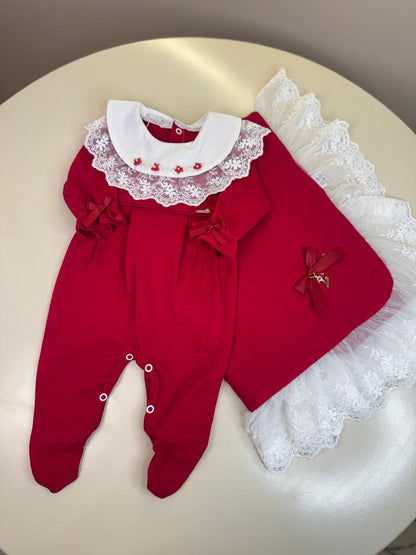 Saída de Maternidade Bebê em Renda Vermelho - Roana
