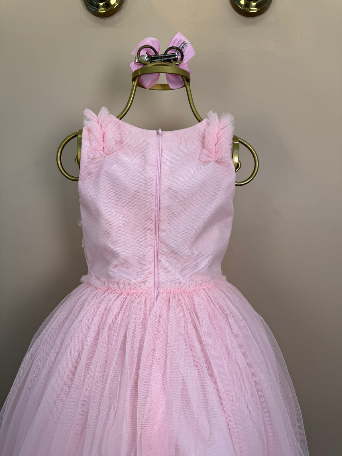 Vestido Infantil Bordado Saia Em Tule Rosa - Petit Cherie