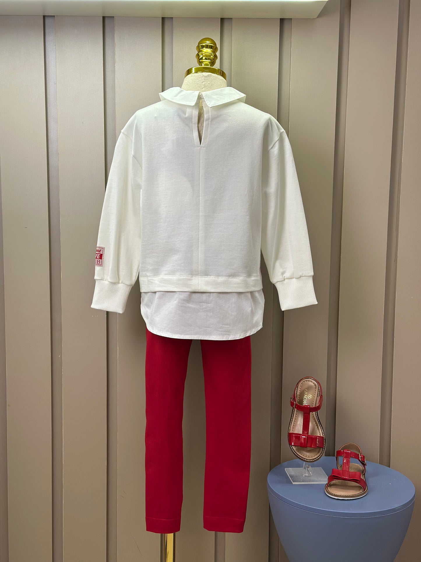 Conjunto Infantil Casaco Minnie Golinha Pérola e Legging Vermelha - Animê