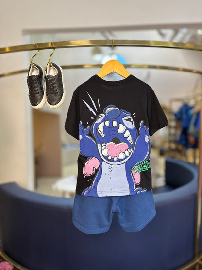 Conjunto Infantil T-Shirt Stitch e Bermuda Oceano - Youccie