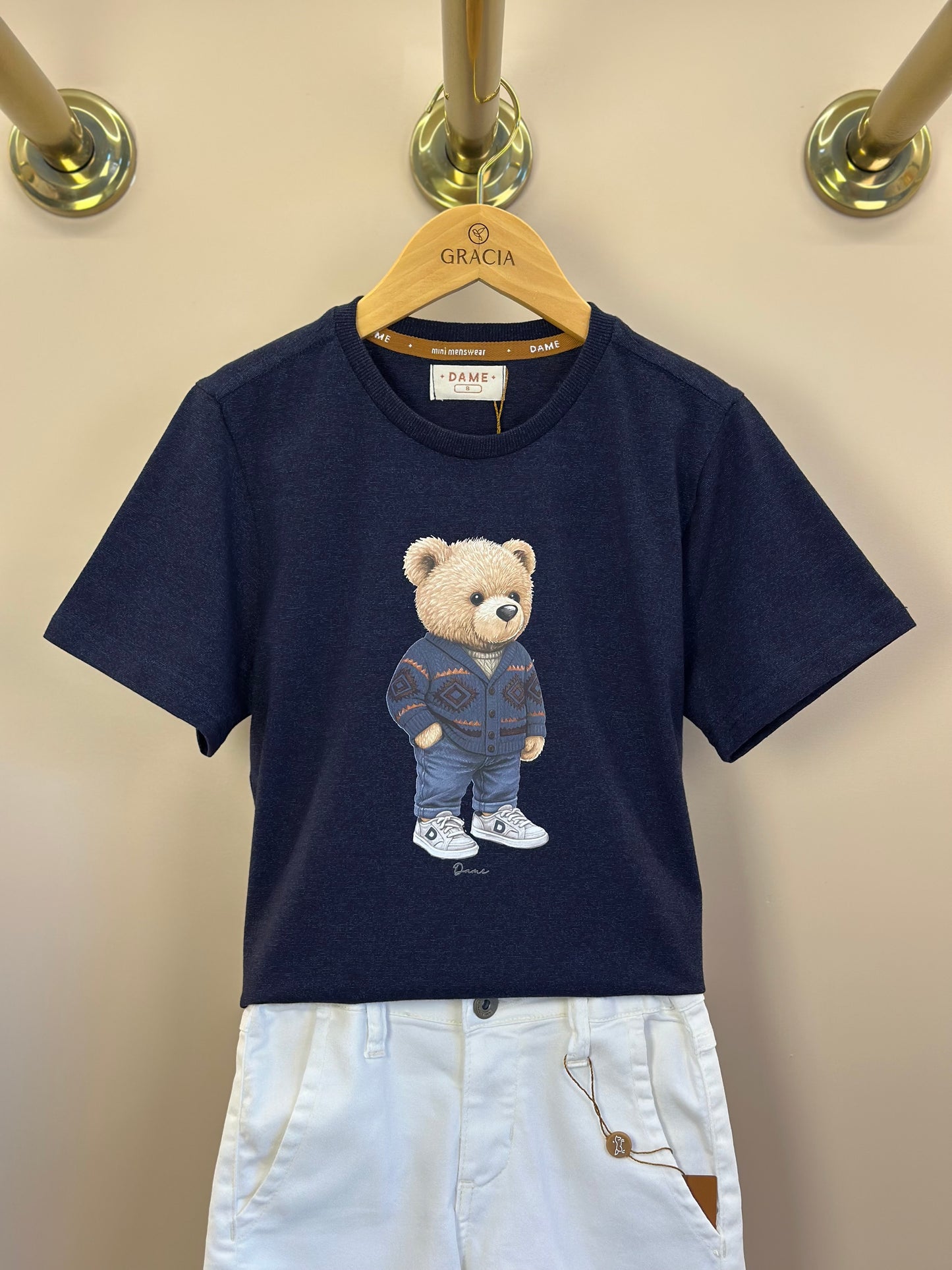 Camiseta Infantil Algodão Teddy Vintage Marinho - Dame