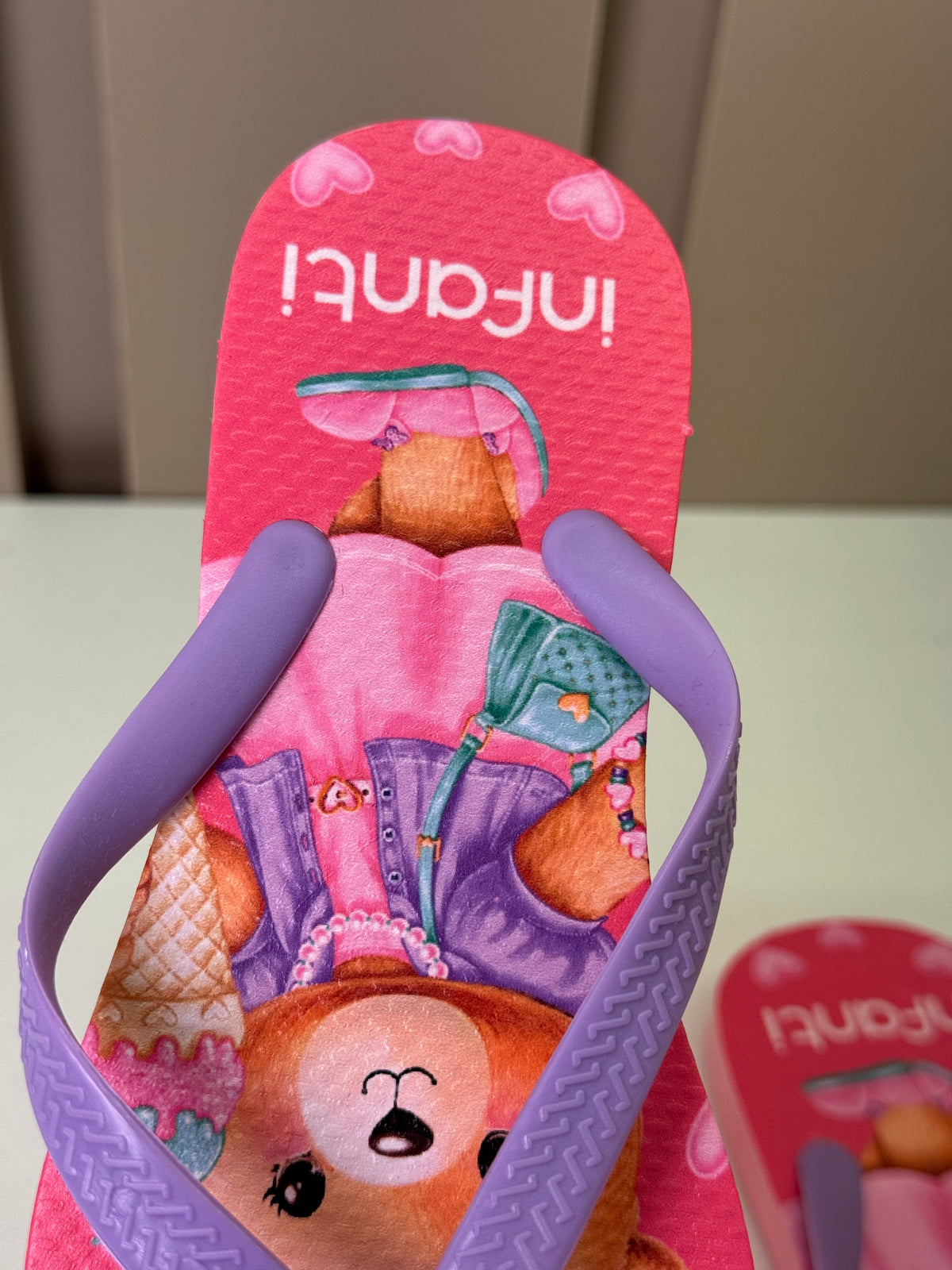 Chinelo Infantil Rosa Ursinha Com Sorvete e Bolsinha - Infanti