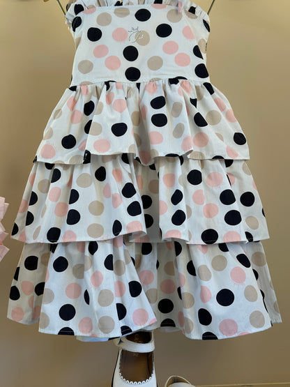 Vestido Infantil Algodão Com Babados e Poá Colorido