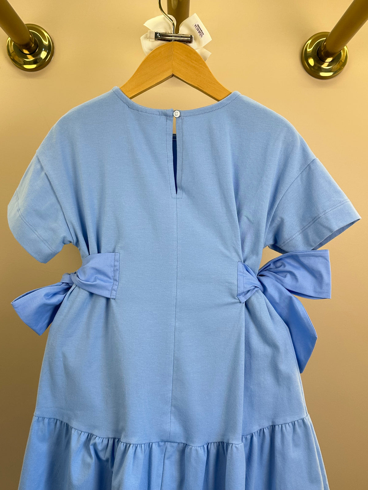 Vestido Infantil Azul Claro Laços Laterais Babado Na Barra - Animê