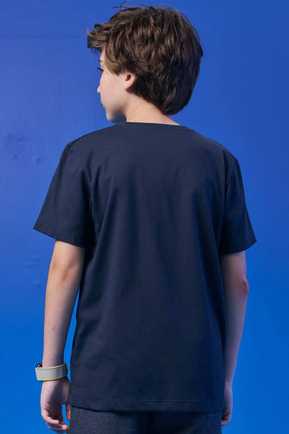 Conjunto Infantil Camiseta Johnny Jumpers Azul Marinho e Bermuda Molevisco Urban Flow Preto - Little Johnny