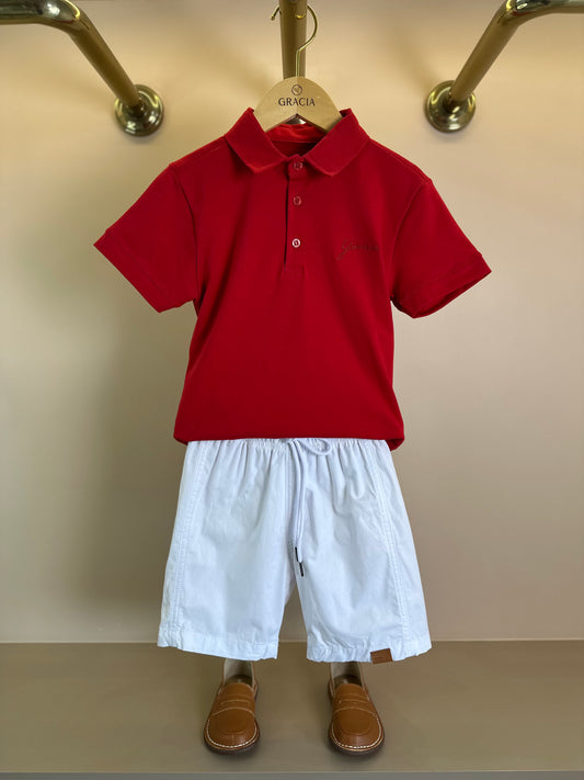 Conjunto Infantil Camiseta Polo e Bermuda Off White - Youccie