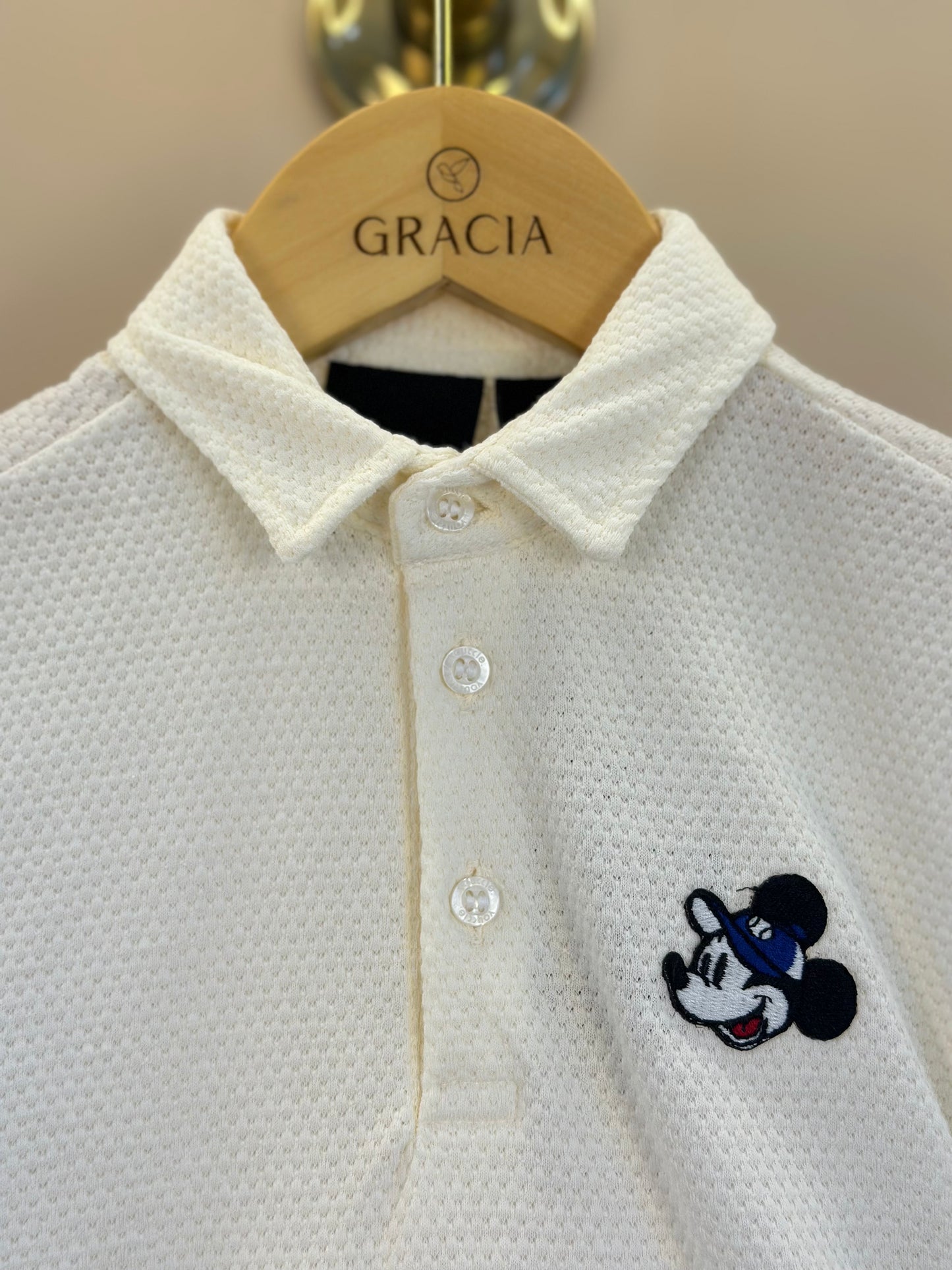 Conjunto Infantil Polo Off White Mickey e Bermuda Sarja Marinho - Youccie