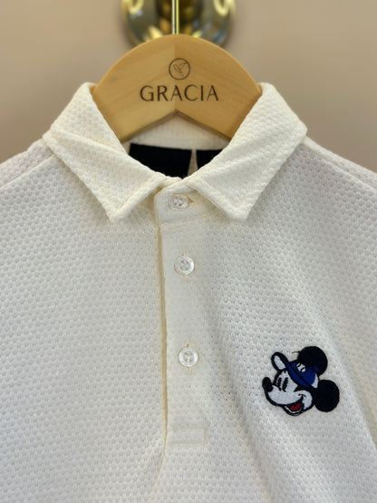 Conjunto Infantil Polo Off White Mickey e Bermuda Sarja Marinho - Youccie