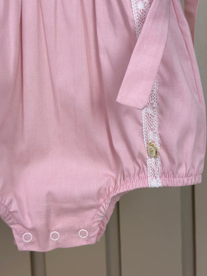 Romper Bebê Fofinho Algodão Manga Princesa Rendas Rosa Claro - Um Mais Um