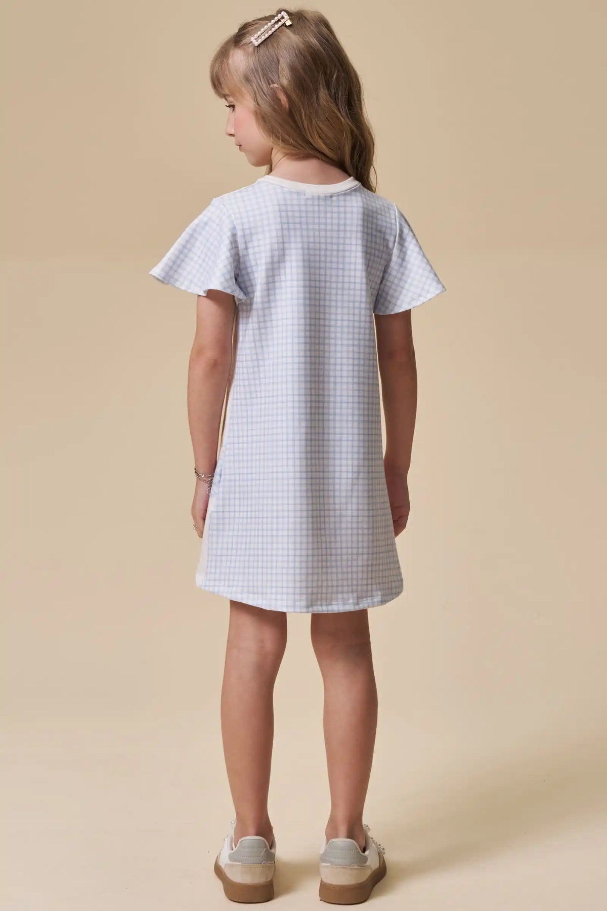 Vestido Infantil Molecotton Ursinho e Mangas Xadrez - Infanti
