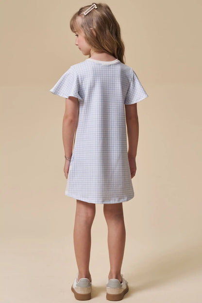 Vestido Infantil Molecotton Ursinho e Mangas Xadrez - Infanti