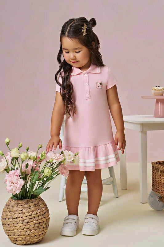 Vestido Infantil Polo Rosa Listrado Na Barra - Infanti - Pré Venda