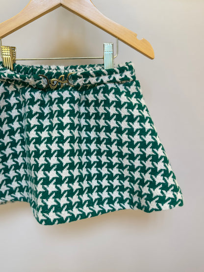 Conjunto Infantil Blusa Canelada Essentials e Saia Tweed Xadrez Verde -Animê