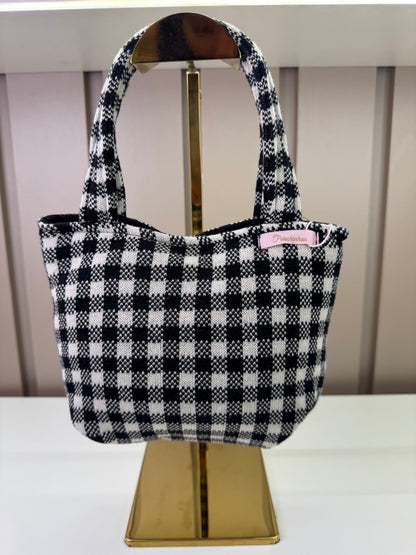 Bolsa Infantil Tricot Xadrez Laço Pérolas - Pituchinhus